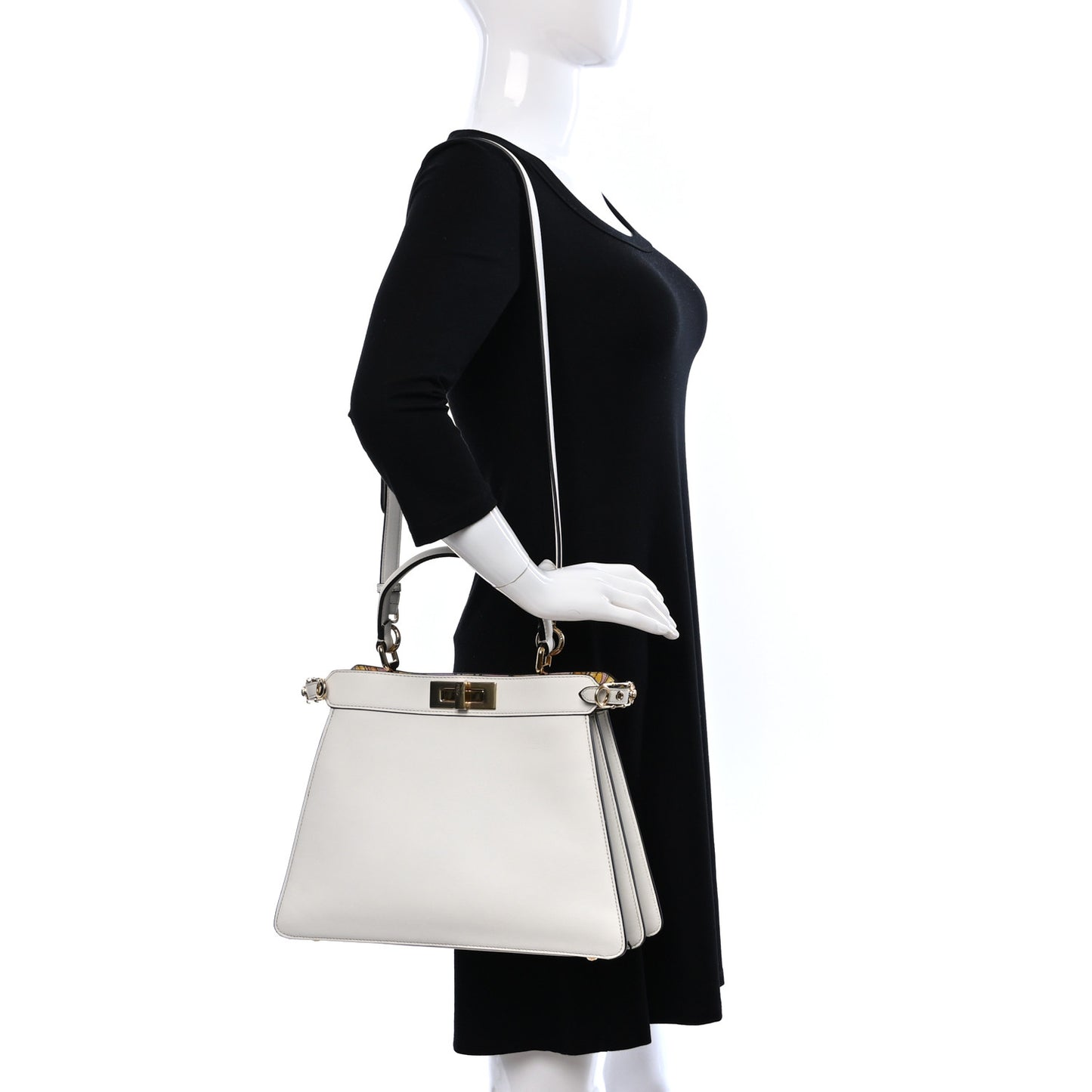 X VERSACE Vitello Seta Nappa Fendace FF Baroque Medium Peekaboo I SEE U Satchel White Ice