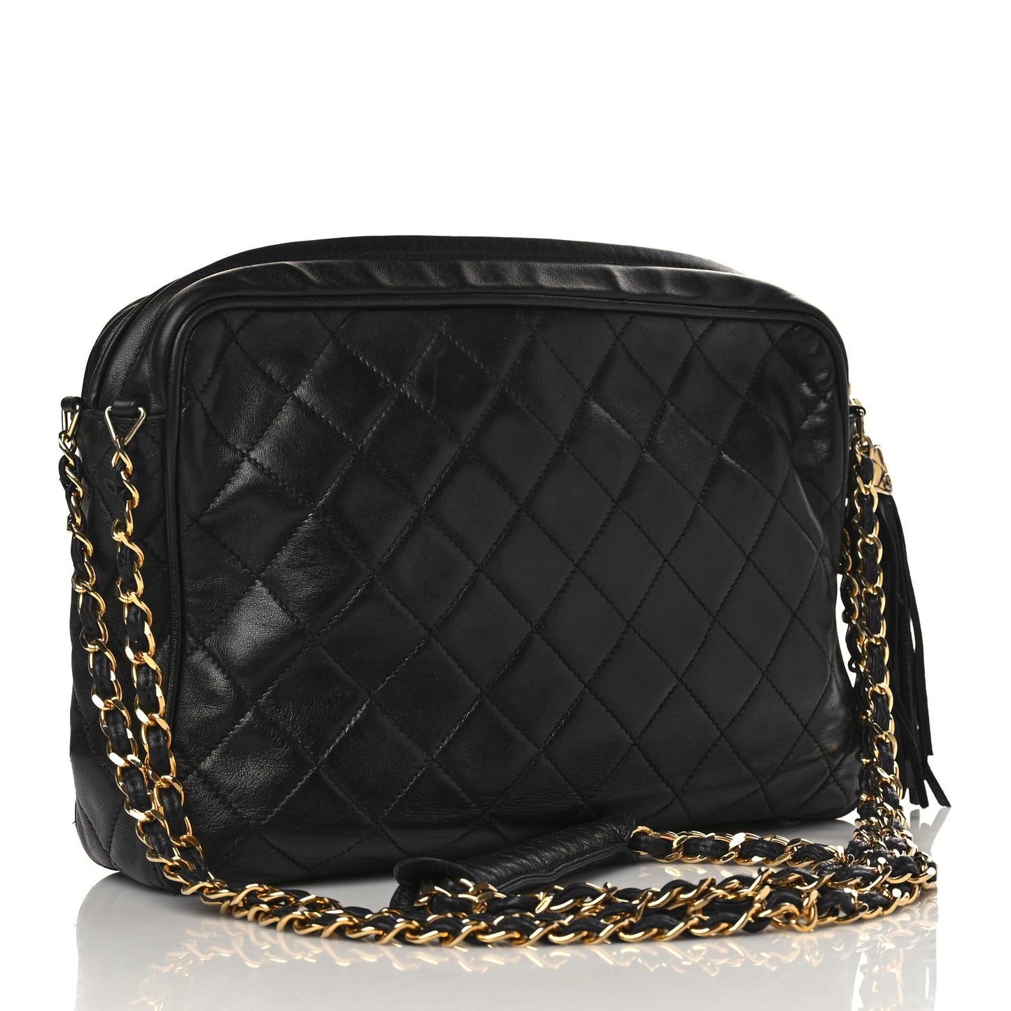 Lambskin Quilted CC Tassel Camera Case Black