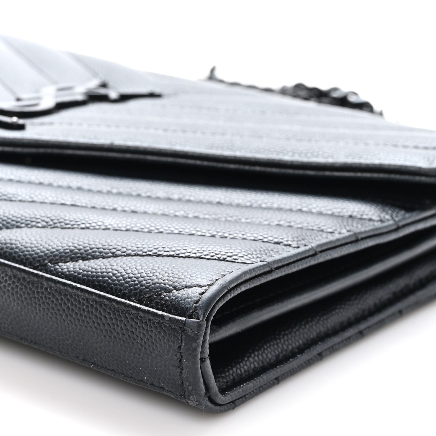 Grain De Poudre Matelasse Chevron Monogram Monochrome Chain Wallet Black