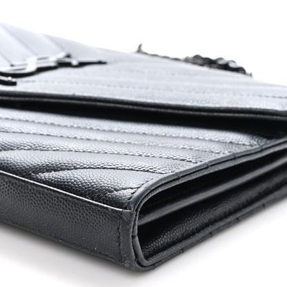 Saint Laurent Grain De Poudre Matelasse Chevron Monogram Monochrome Chain Wallet Black 9 of 9