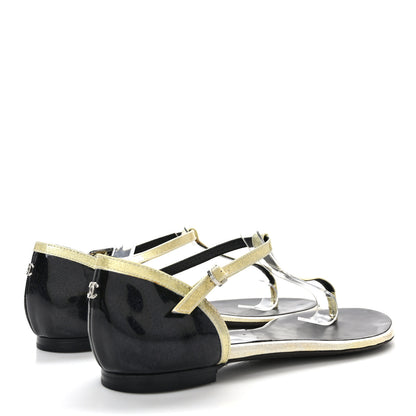 Chanel Patent Glitter Thong Sandals 38 Black White 4 of 8