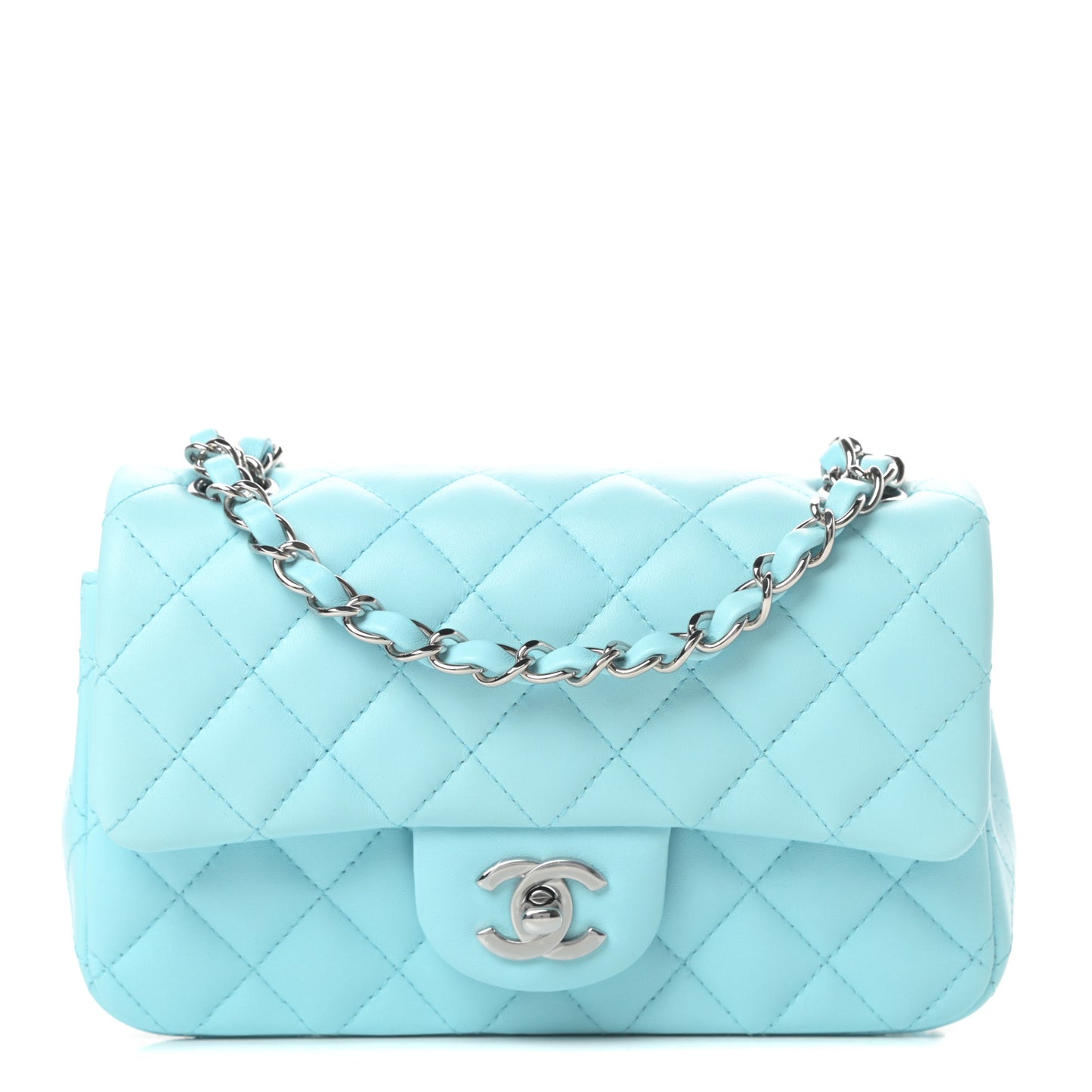 Lambskin Quilted Mini Rectangular Flap Neon Blue