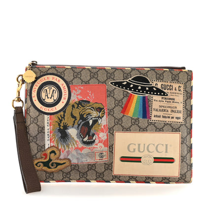 Gucci GG Supreme Monogram Courrier Embroidered UFO Pouch Beige New Acero 1 of 6
