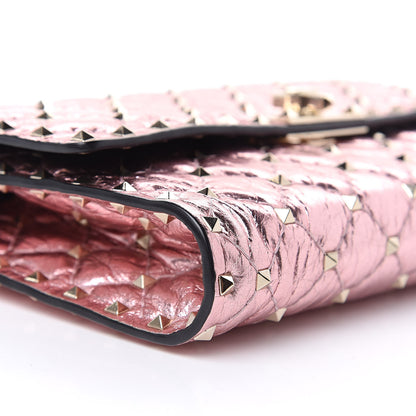 Valentino Garavani Metallic Wrinkled Lambskin Rockstud Spike Wallet on Chain Lipstick 7 of 10