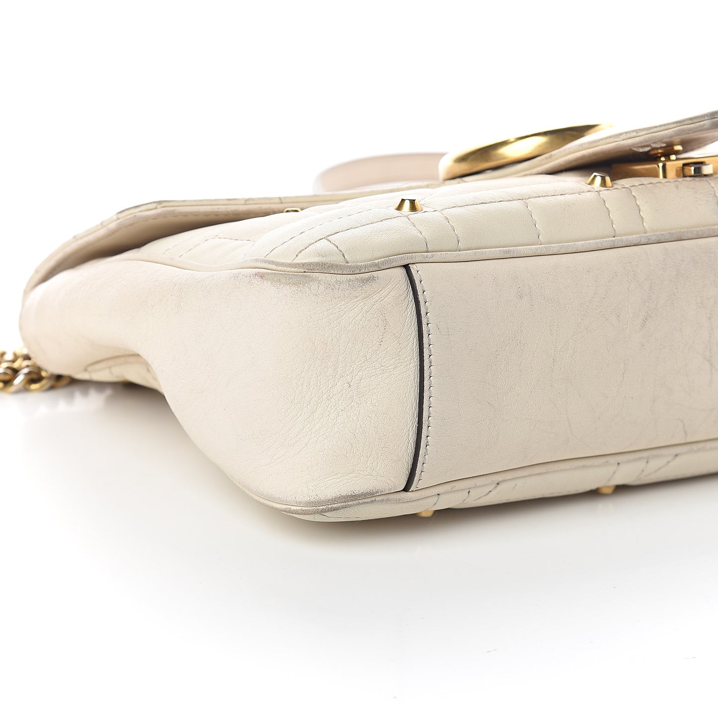 Calfskin Matelasse Studded Medium GG Marmont Shoulder Bag White