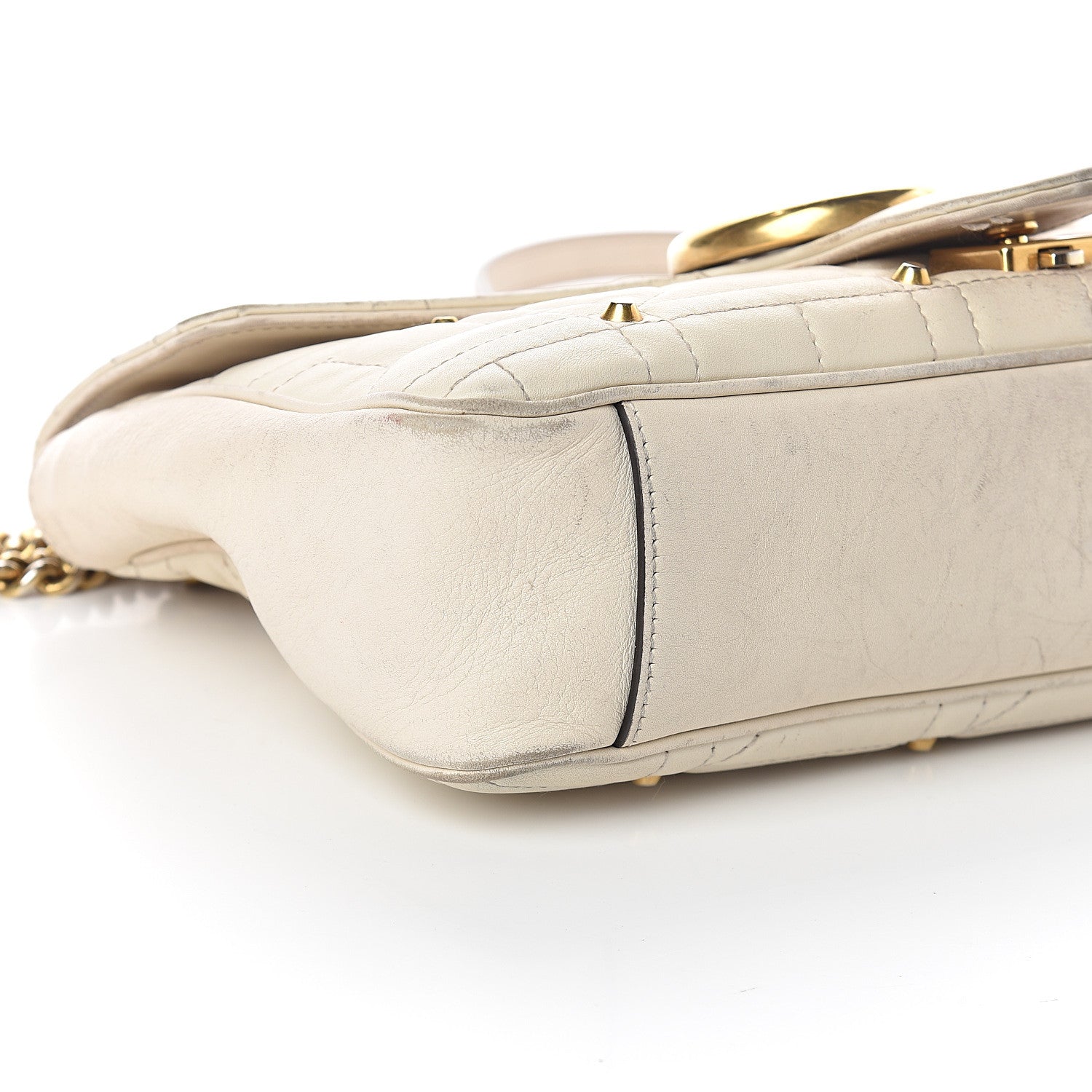 Gucci Calfskin Matelasse Studded Medium GG Marmont Shoulder Bag White 7 of 8