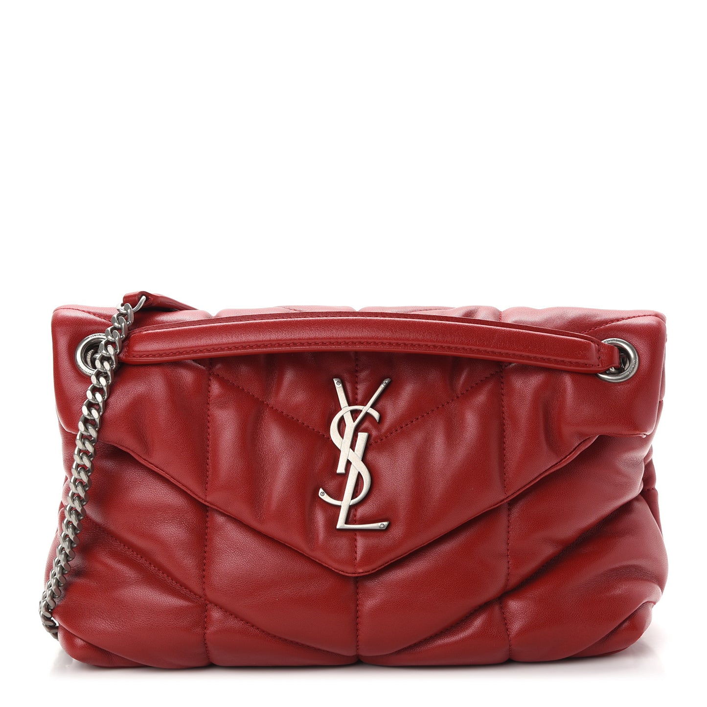 Lambskin Quilted Small Loulou Puffer Monogram Chain Satchel Red