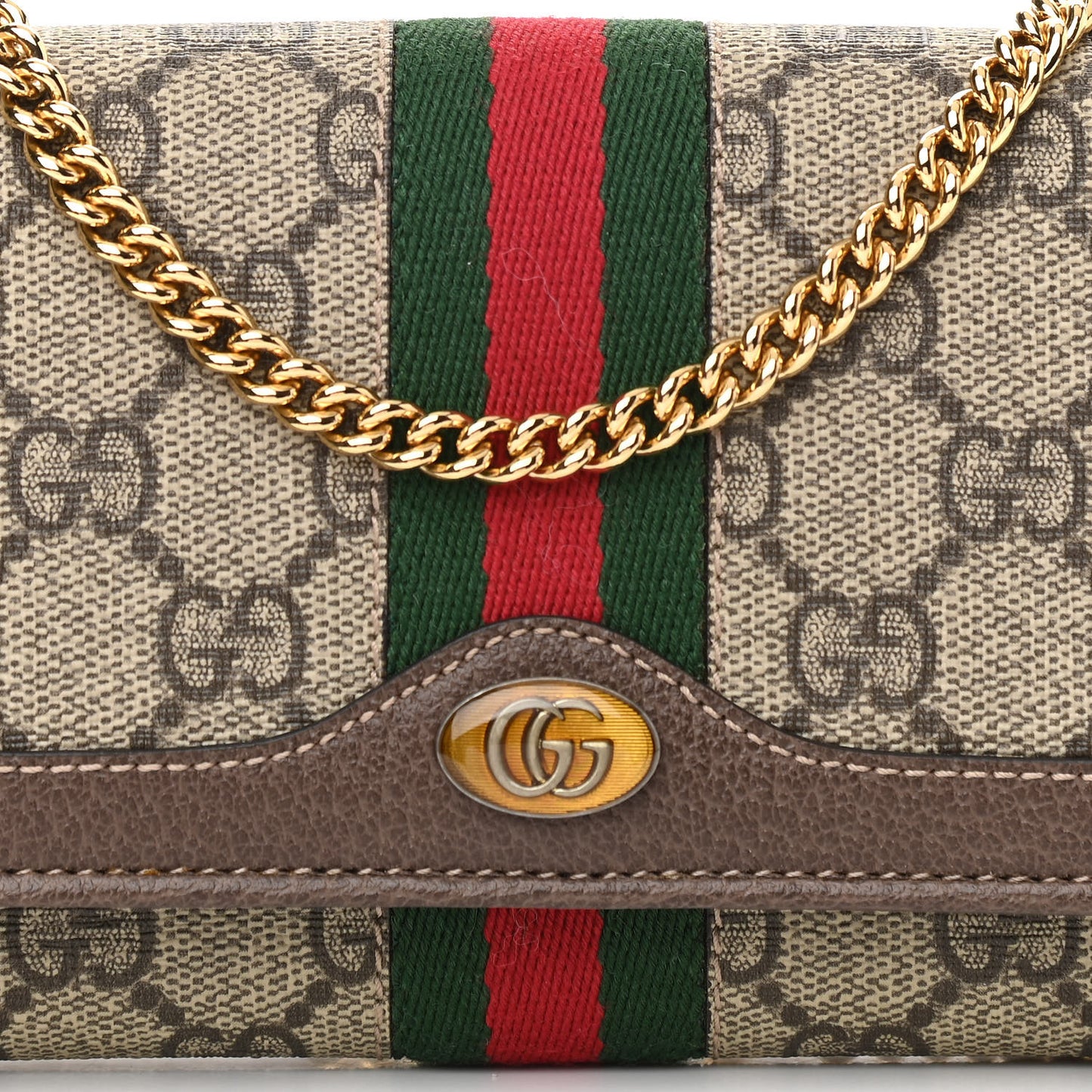 GG Supreme Monogram Web Ophidia Wallet On Chain Brown
