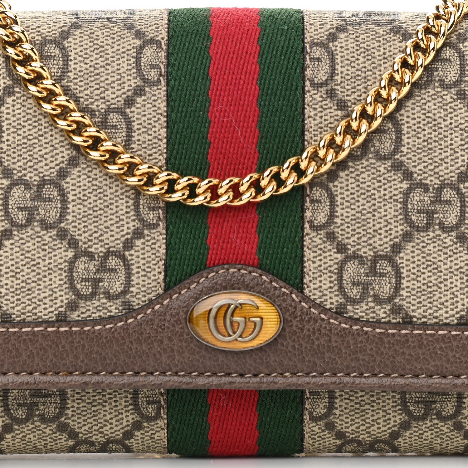 Gucci GG Supreme Monogram Web Ophidia Wallet On Chain Brown 9 of 14