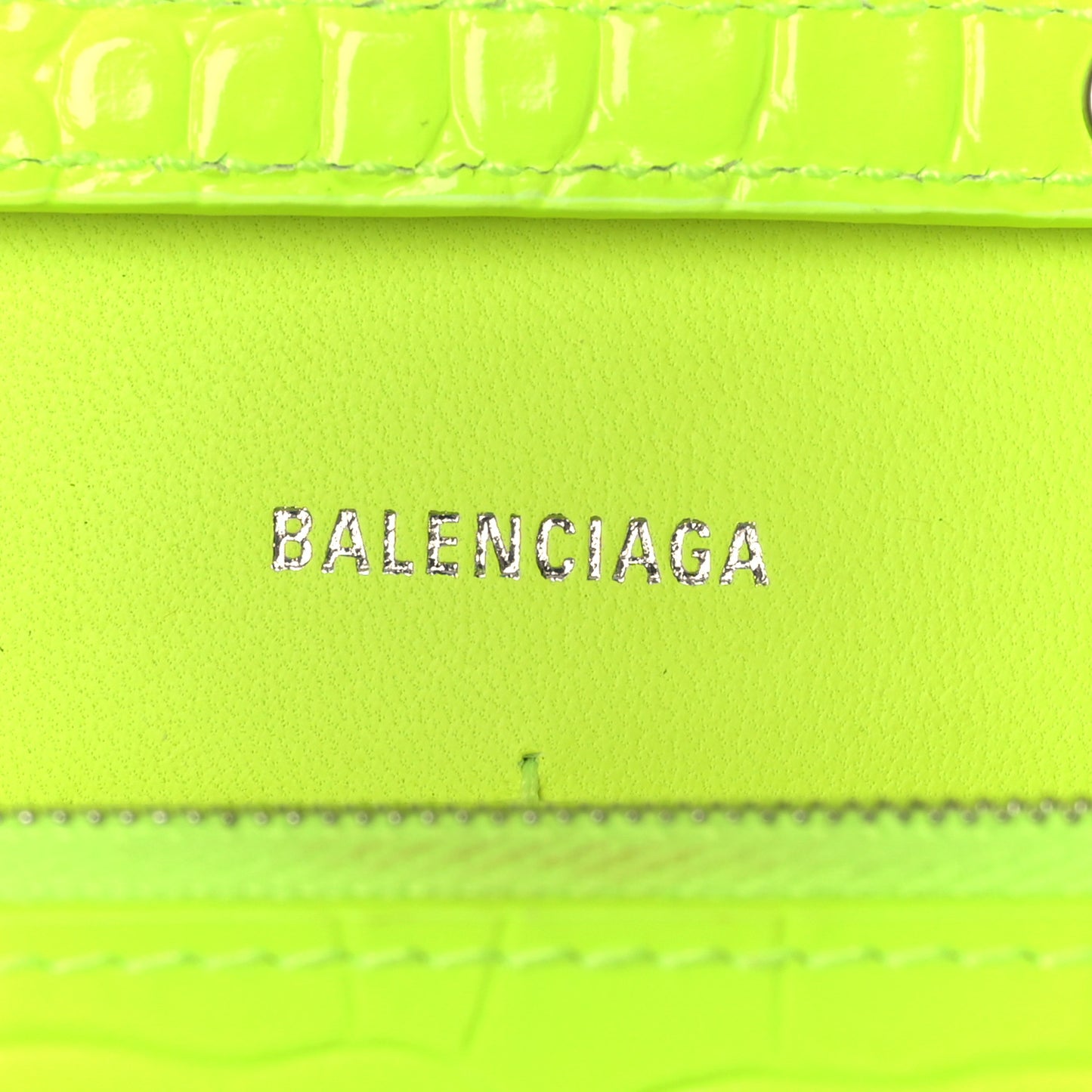 Shiny Calfskin Crocodile Embossed Hourglass Chain Bag Fluo Yellow