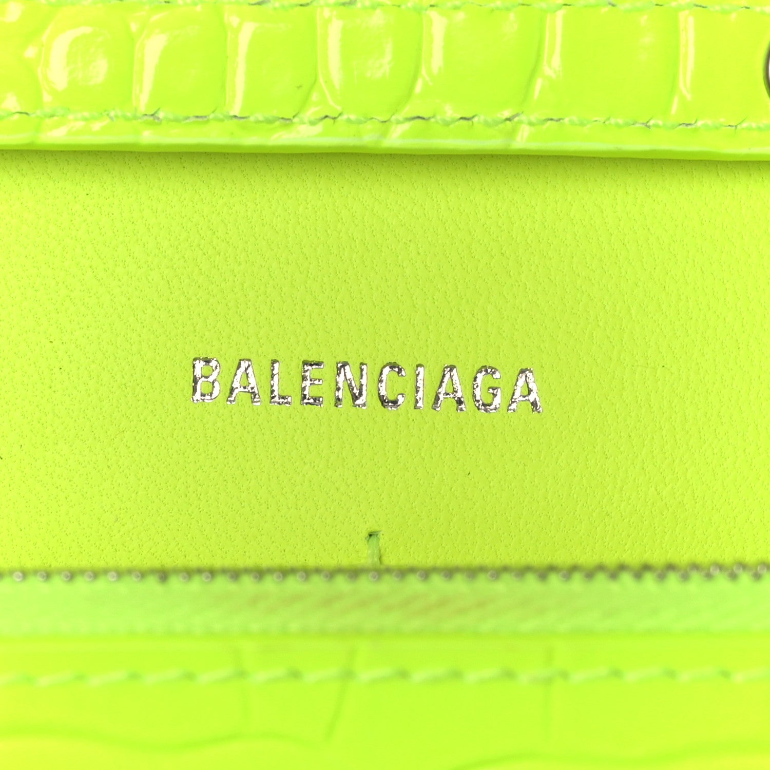 Balenciaga Shiny Calfskin Crocodile Embossed Hourglass Chain Bag Fluo Yellow 5 of 7