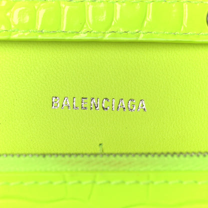 Balenciaga Shiny Calfskin Crocodile Embossed Hourglass Chain Bag Fluo Yellow 5 of 7