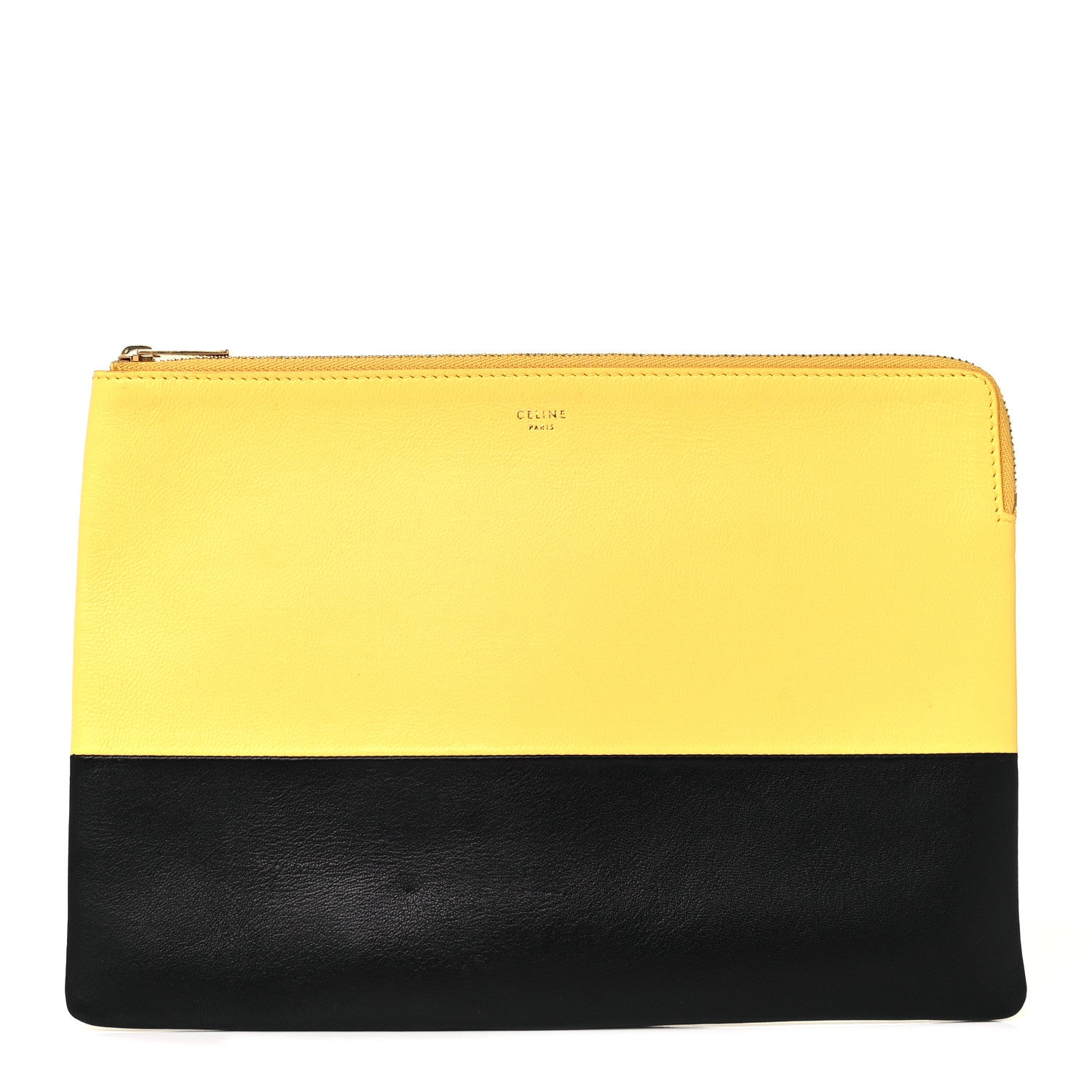 Celine Lambskin Bi-Color Solo Clutch Pouch Sun Yellow Black 1 of 8