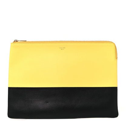Celine Lambskin Bi-Color Solo Clutch Pouch Sun Yellow Black 1 of 8