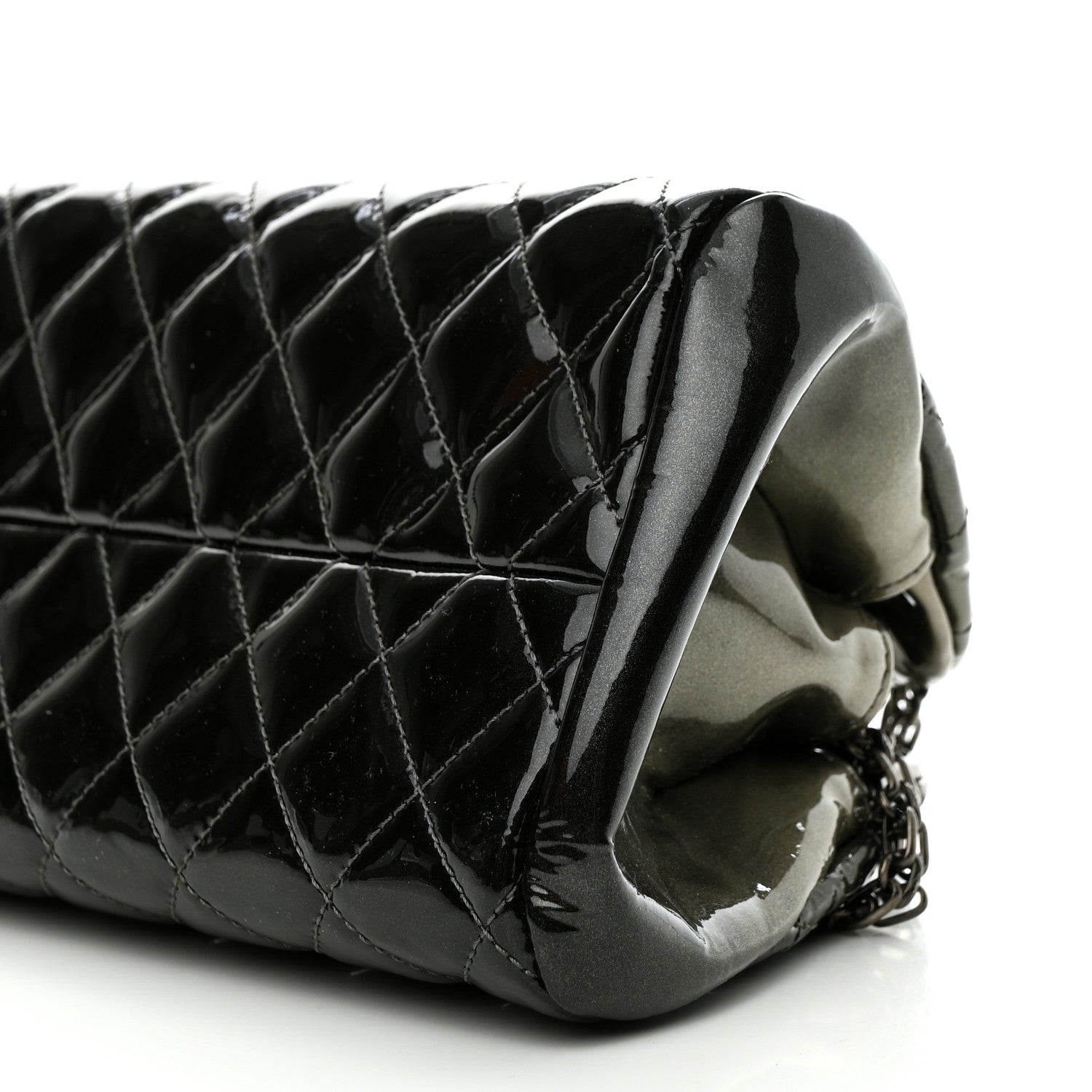 Chanel Patent Quilted Small Just Mademoiselle Bowling Bag Grey Black 9 of 9
