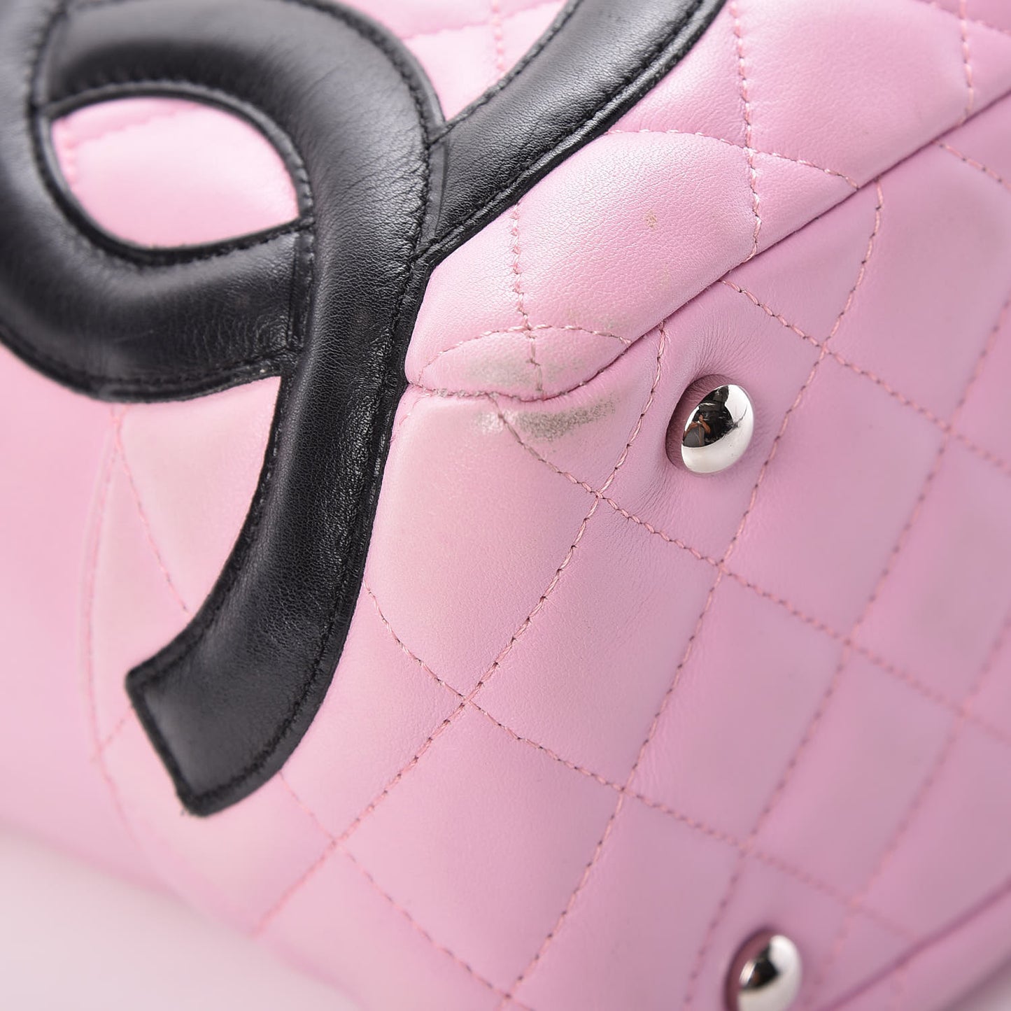 Calfskin Quilted Large Cambon Bowler Pink Black