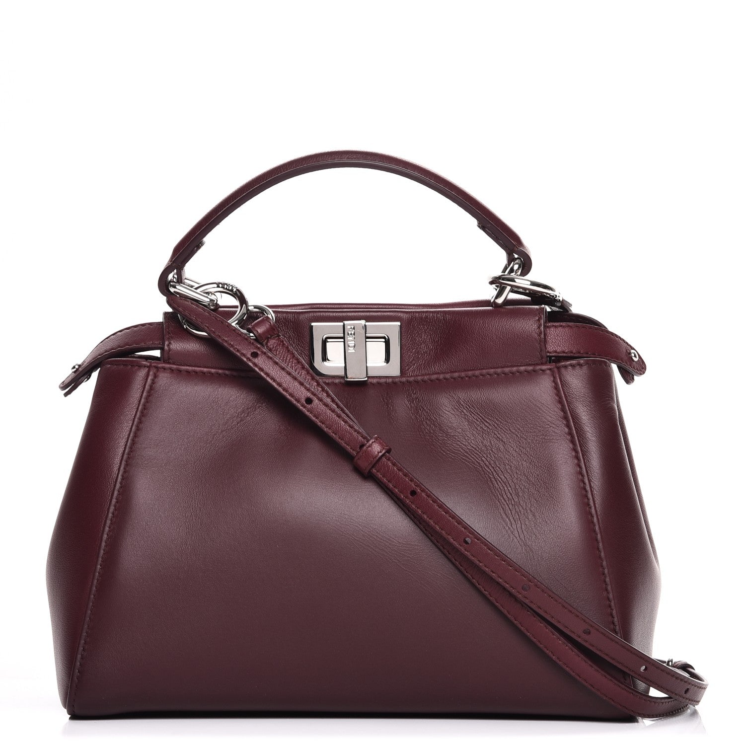 Fendi Nappa Mini Peekaboo Iconic Satchel Bordeaux 1 of 10