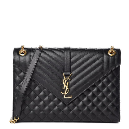 Saint Laurent Grain De Poudre Textured Mixed Matelasse Large Triquilt Monogram Satchel Black 1 of 10