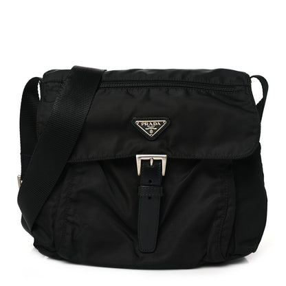 Prada Nylon Vela Saffiano Single Buckle Messenger Shoulder Bag Black 1 of 9
