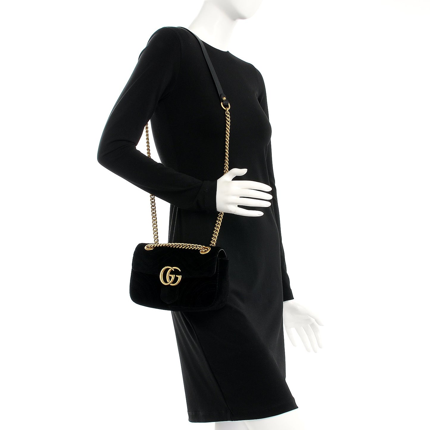 Velvet Matelasse Mini GG Marmont Shoulder Bag Black
