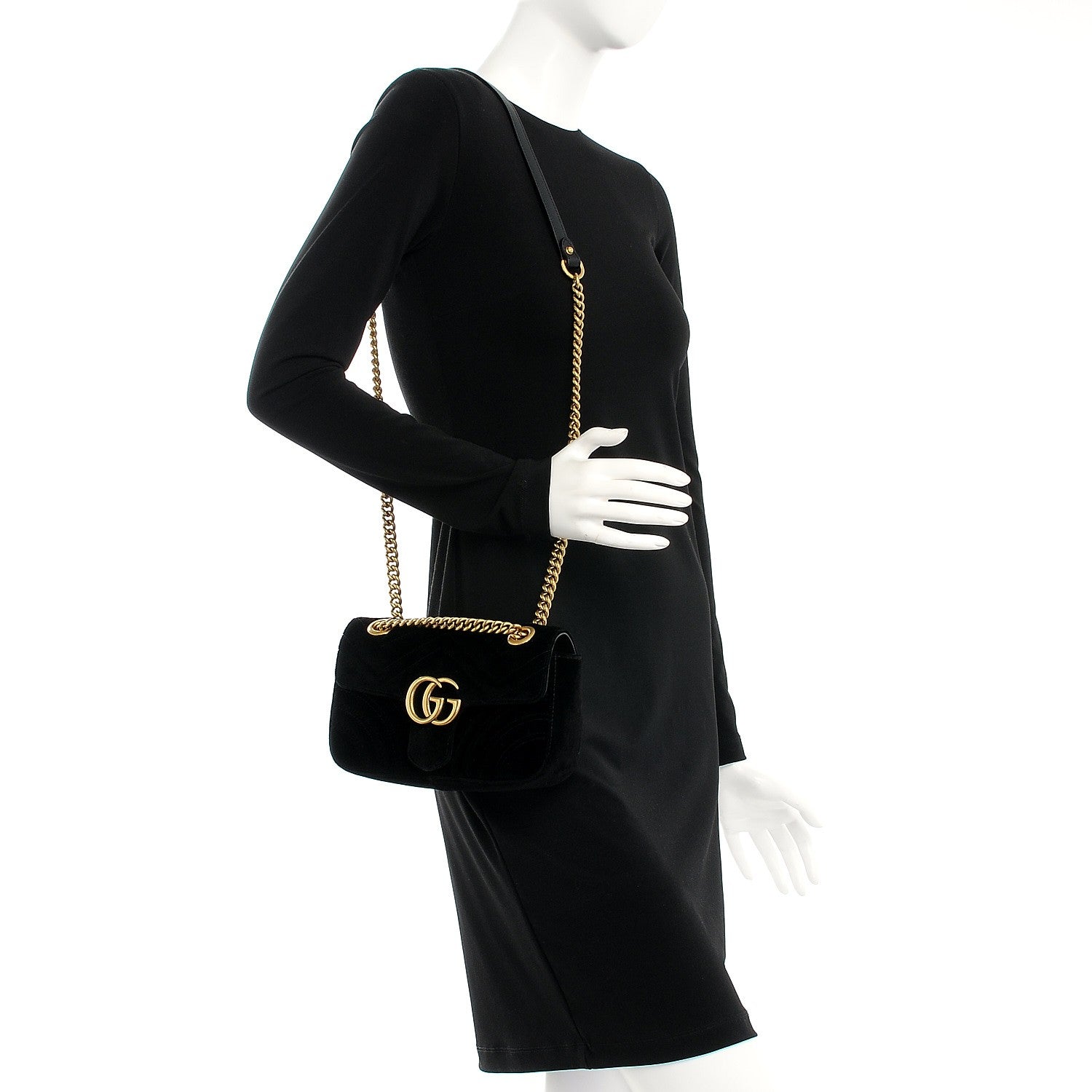 Gucci Velvet Matelasse Mini GG Marmont Shoulder Bag Black 2 of 8