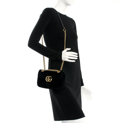 Gucci Velvet Matelasse Mini GG Marmont Shoulder Bag Black 2 of 8