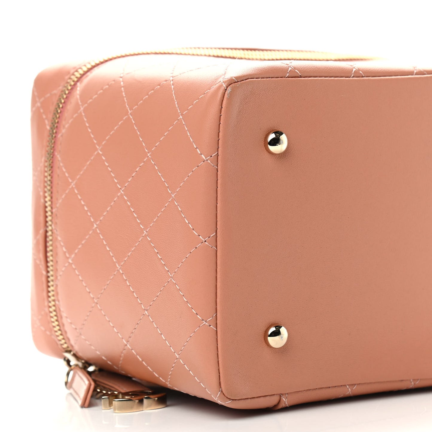 Lambskin Flat Quilted Knock On Wood Large Vanity Case Beige