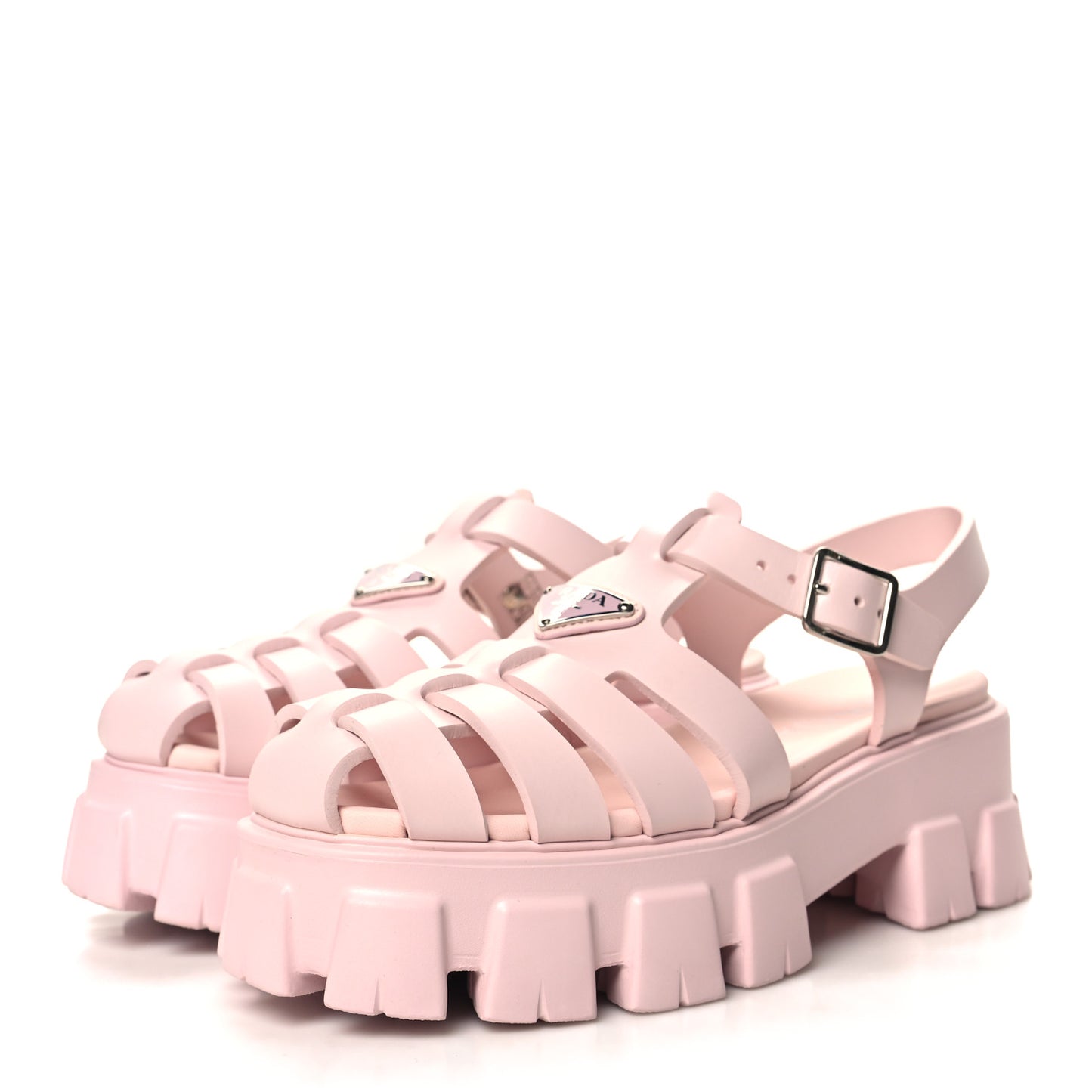 Foam Rubber Metal Triangle Logo Monolith 55mm Cage Sandals 40 Alabastro