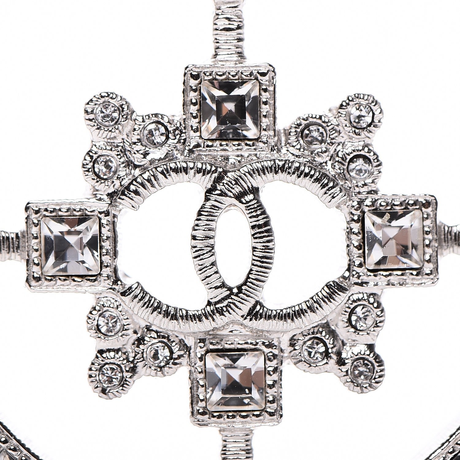 Chanel Swarovski Baguette Crystal CC Shield Brooch Silver 3 of 5