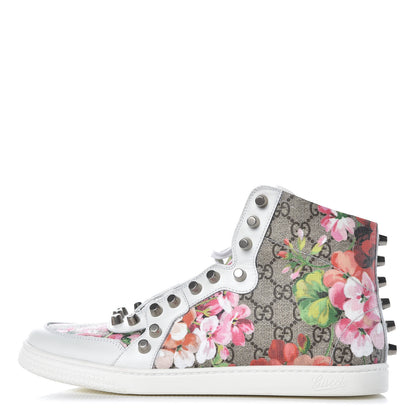 Gucci GG Supreme Monogram Blooms Studded Womens High Top Sneakers 40 Beige Multicolor White 1 of 8