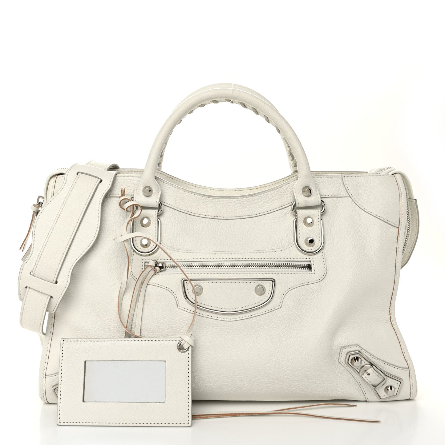Chevre Silver Metallic Edge Hardware City White