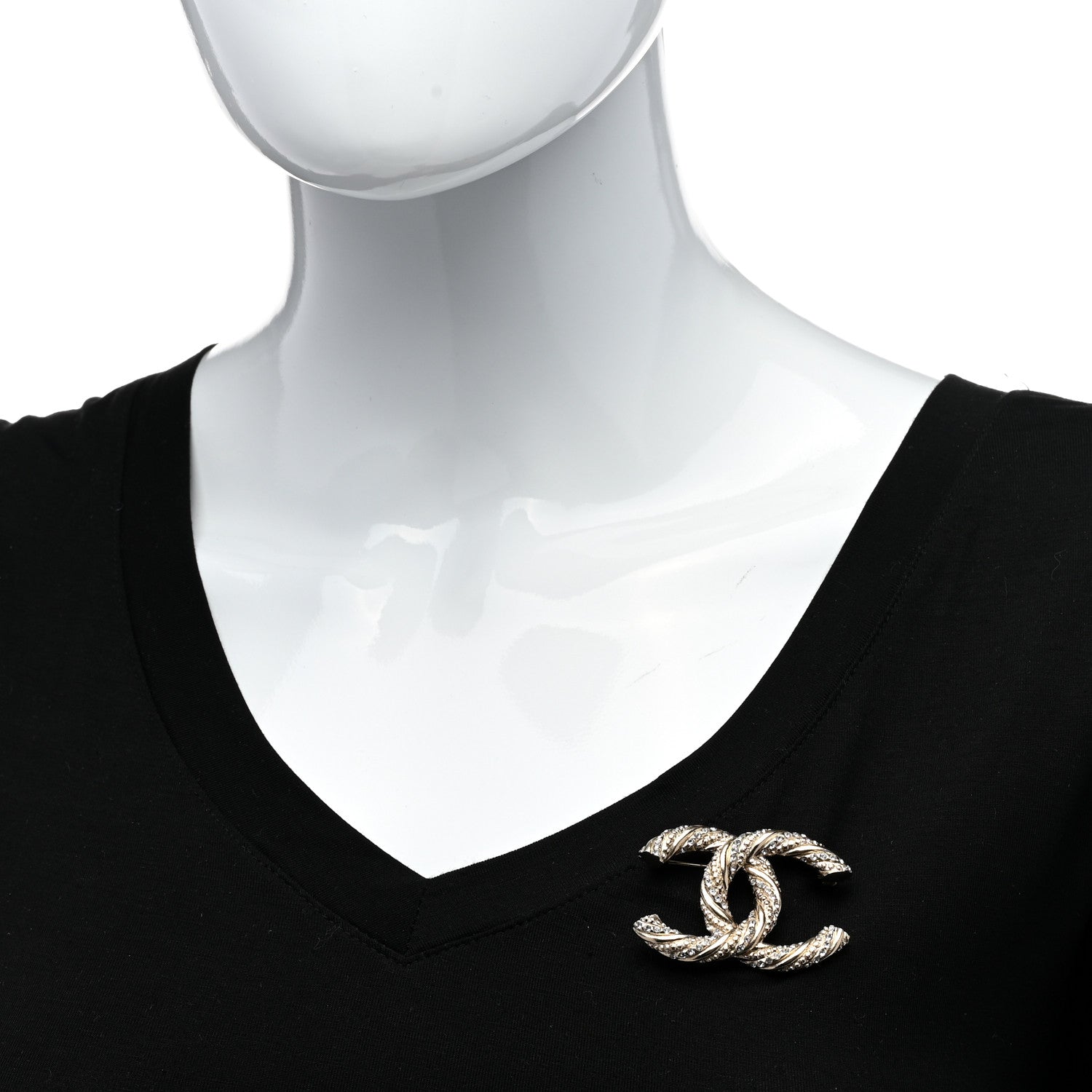 Chanel Crystal Twisted CC Brooch Light Gold 2 of 5
