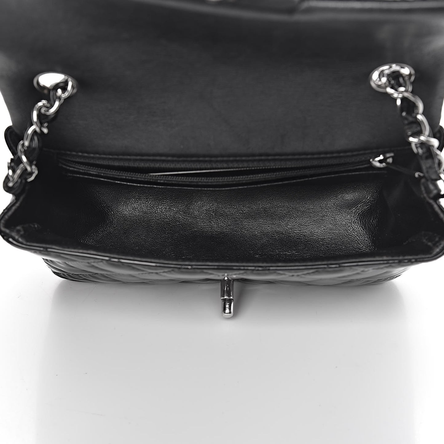 Patent Calfskin Quilted Mini Rectangular Flap Black