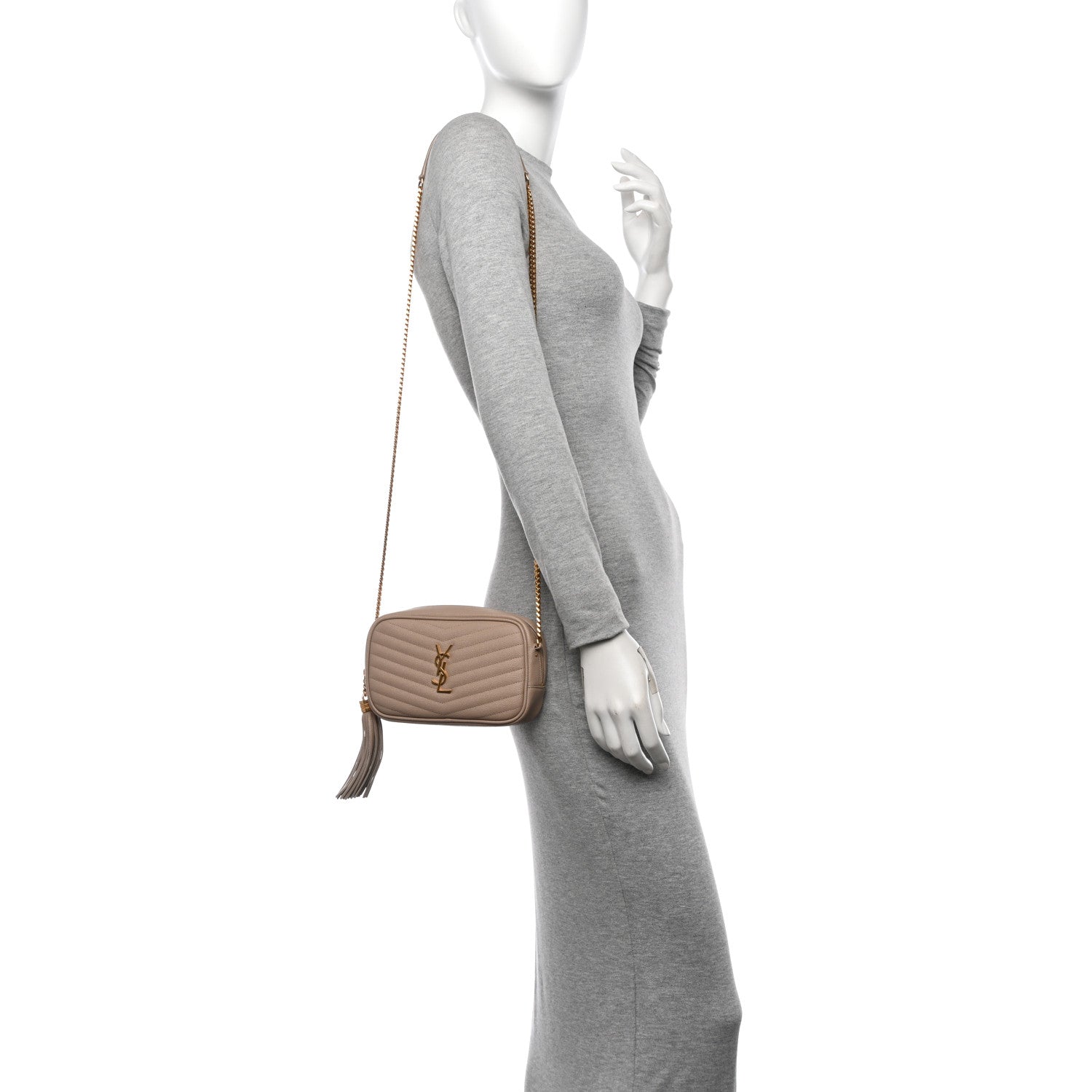 Saint Laurent Grain De Poudre Matelasse Monogram Mini Lou Camera Bag Dark Beige 2 of 10