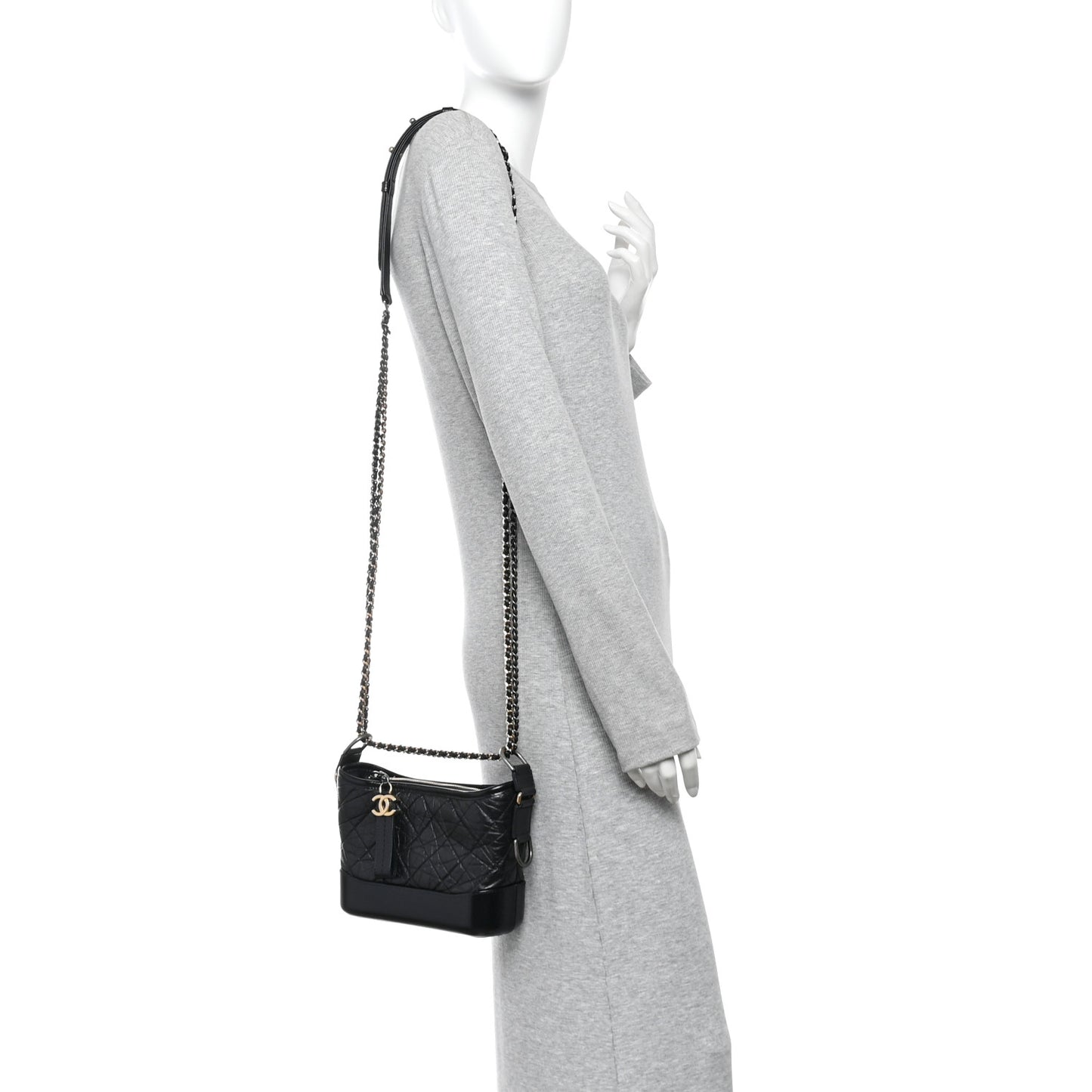 Aged Calfskin Quilted Small Gabrielle Hobo Black