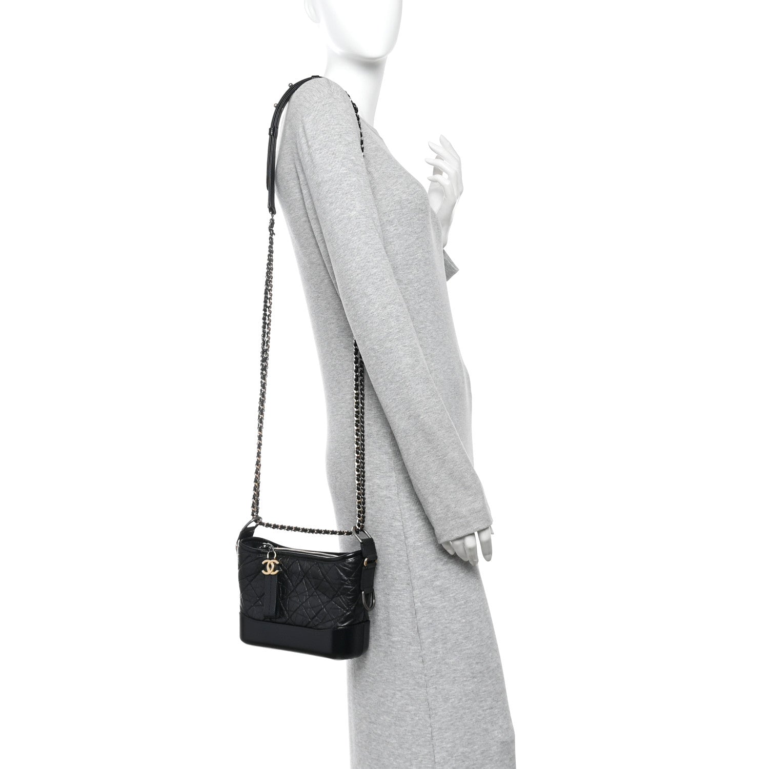Chanel Aged Calfskin Quilted Small Gabrielle Hobo Black 2 of 11