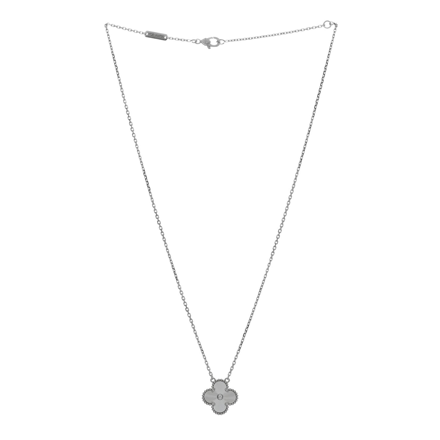 18K White Gold Guilloche Vintage Alhambra Pendant Necklace