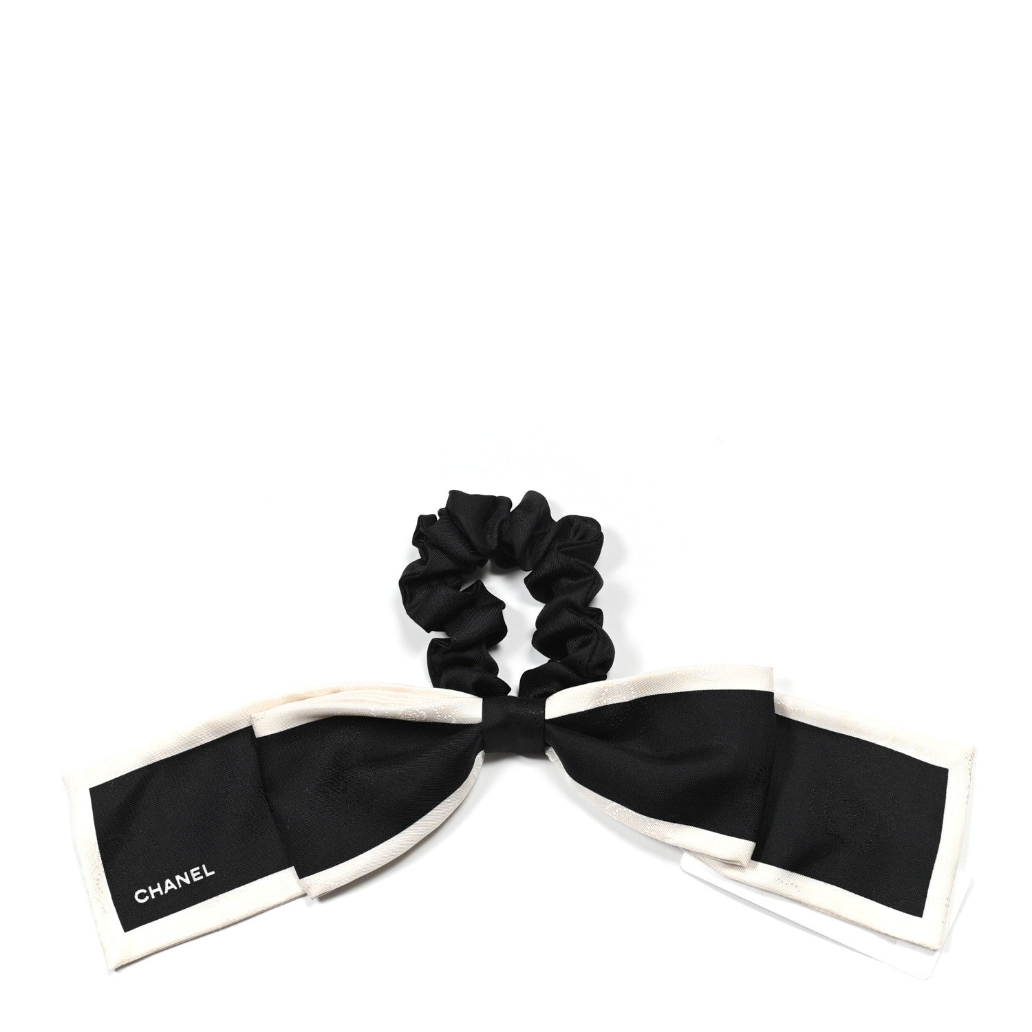 Chanel Silk Hair Tie Black Ivory 1 of 4