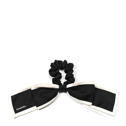 Chanel Silk Hair Tie Black Ivory 1 of 4
