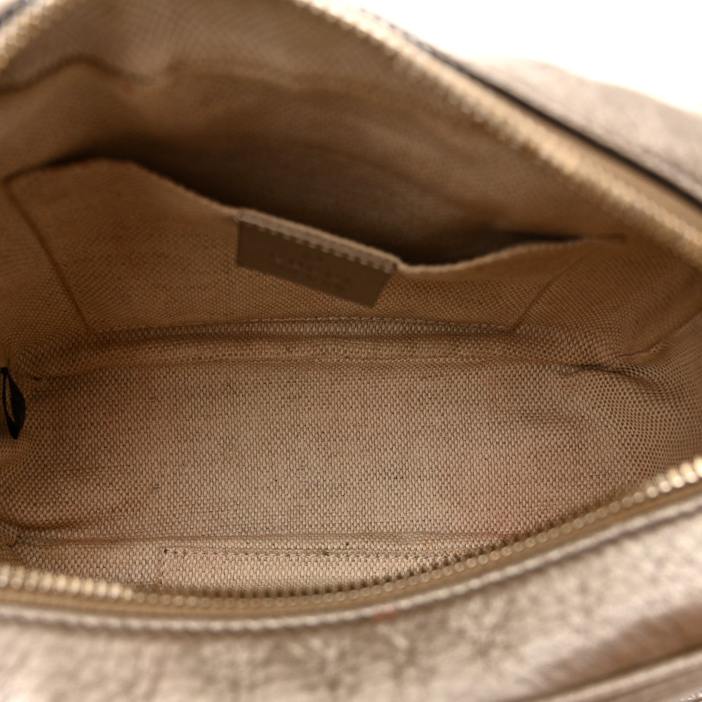 Metallic Pebbled Calfskin Small Soho Disco Bag Golden Beige