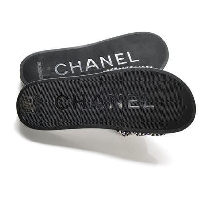 Chanel Tweed Lambskin Chain Flat Sandals 39 Black Multicolor 8 of 8