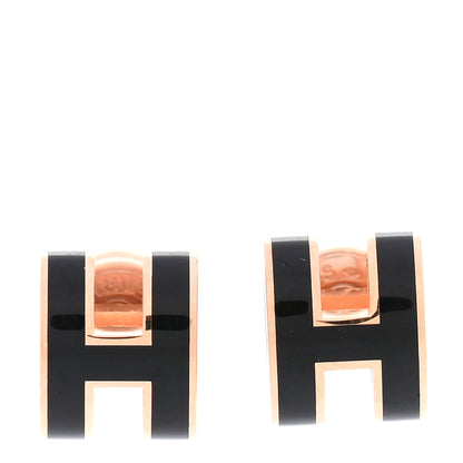 Hermes Rose Gold Lacquered Mini Pop H Earrings Black 1 of 7