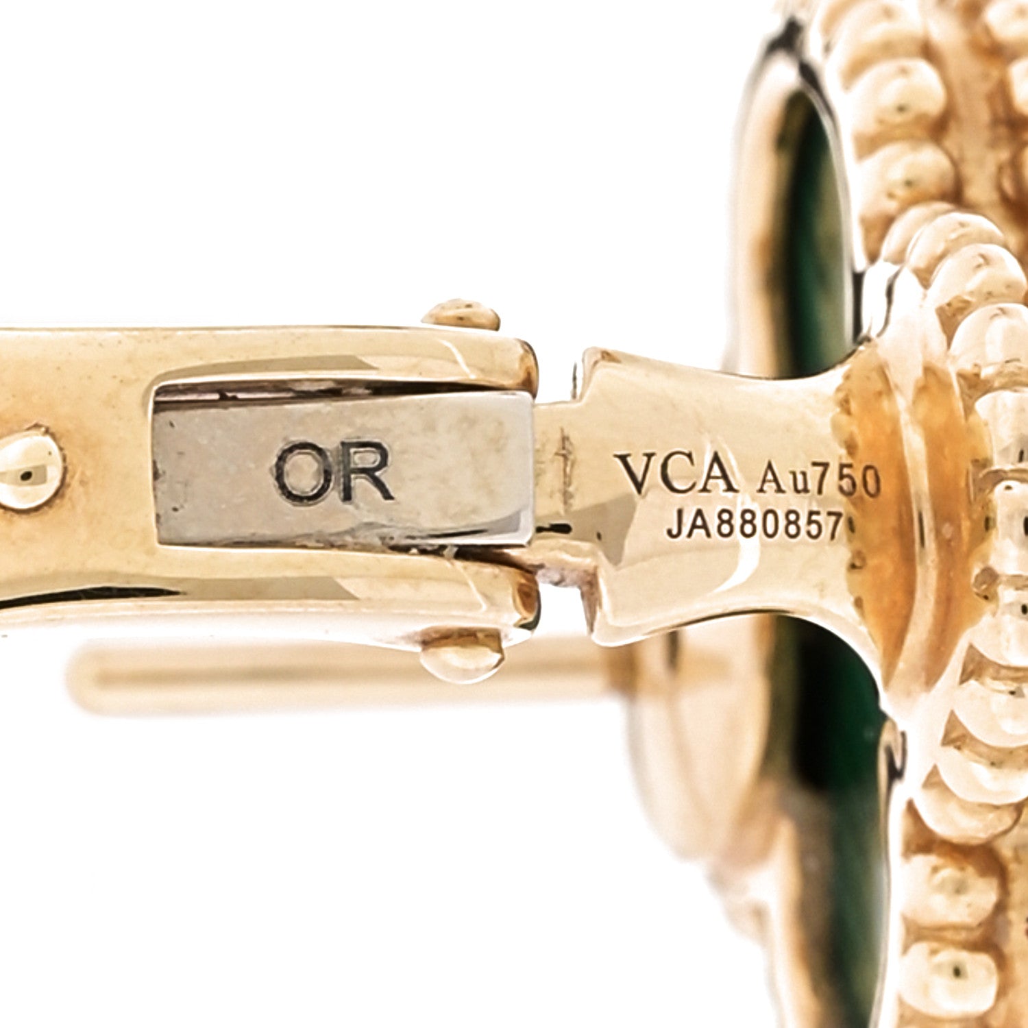 Van Cleef & Arpels 18K Yellow Gold Malachite Vintage Alhambra Earrings 4 of 4