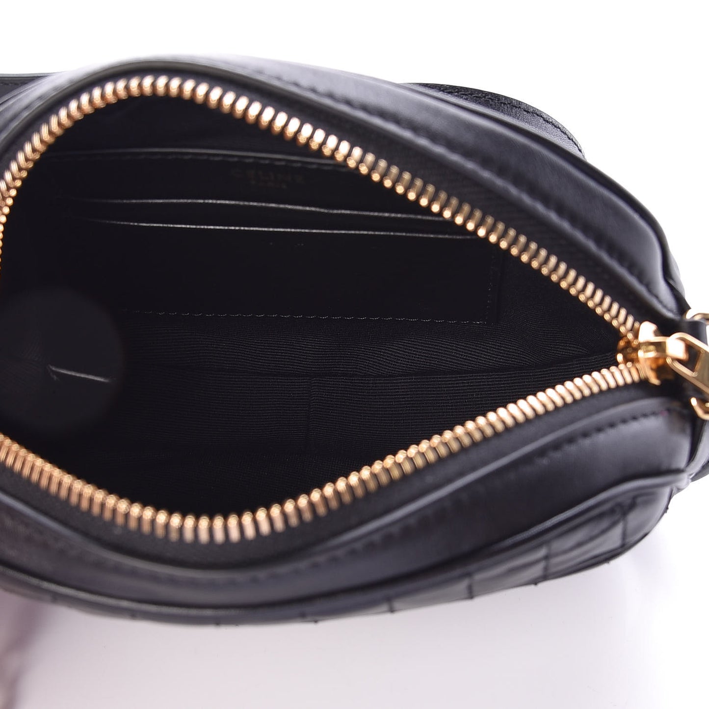 Calfskin Quilted Small C Charm Bag Black