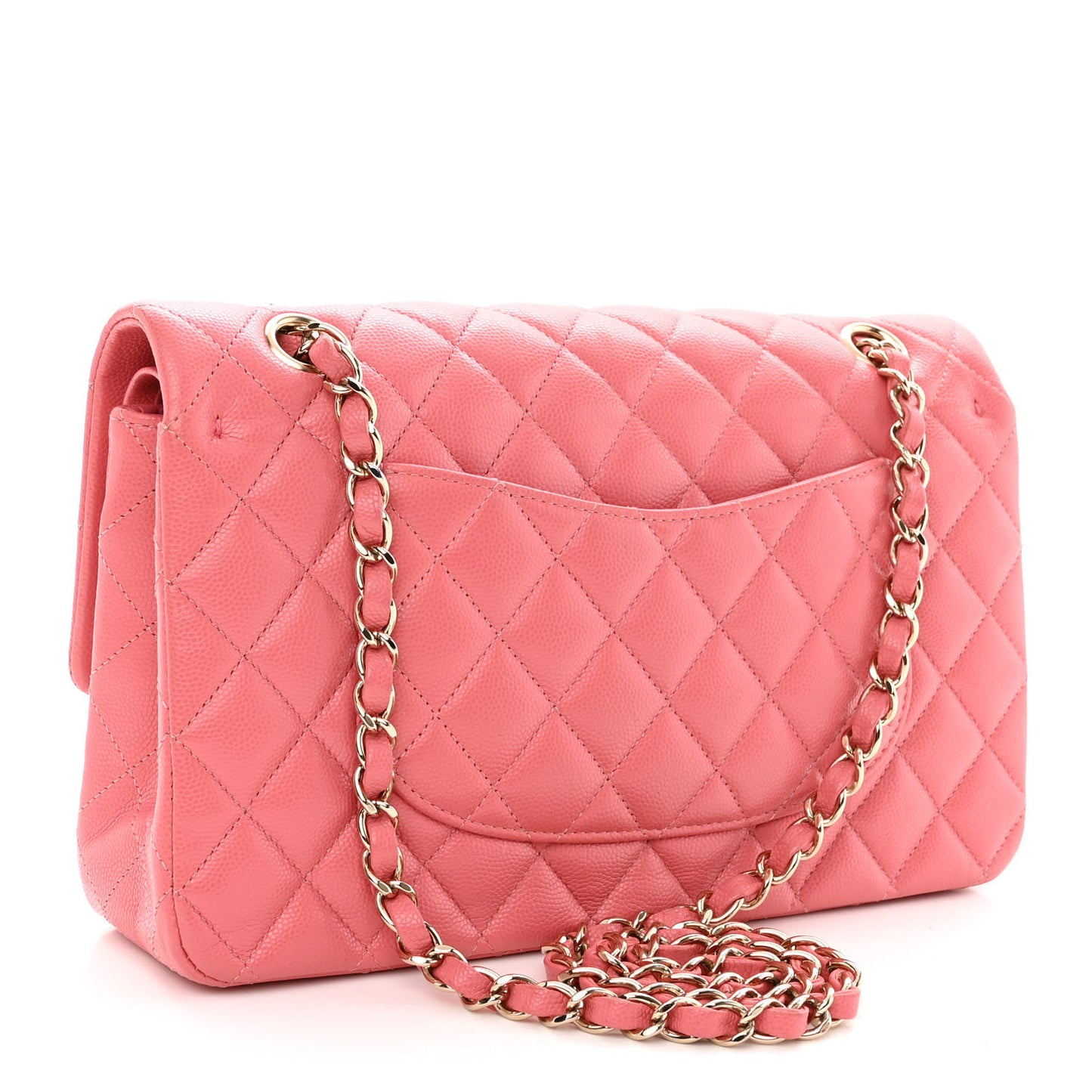 Metallic Caviar Quilted Medium Double Flap Pink