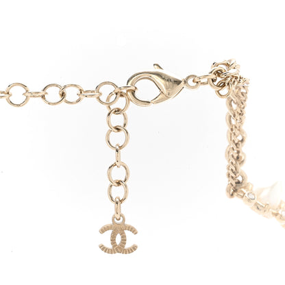 Chanel Strass Crystal Studded Pearl CC Choker Necklace Gold Pearly White 5 of 6