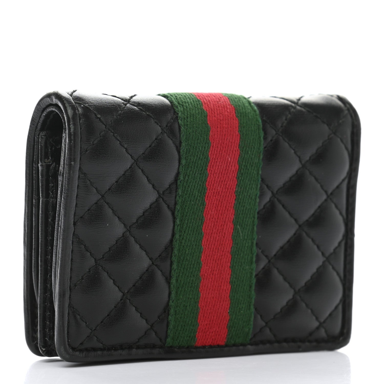 Gucci Calfskin Web Trapuntata GG Marmont Card Case Wallet Black 3 of 11