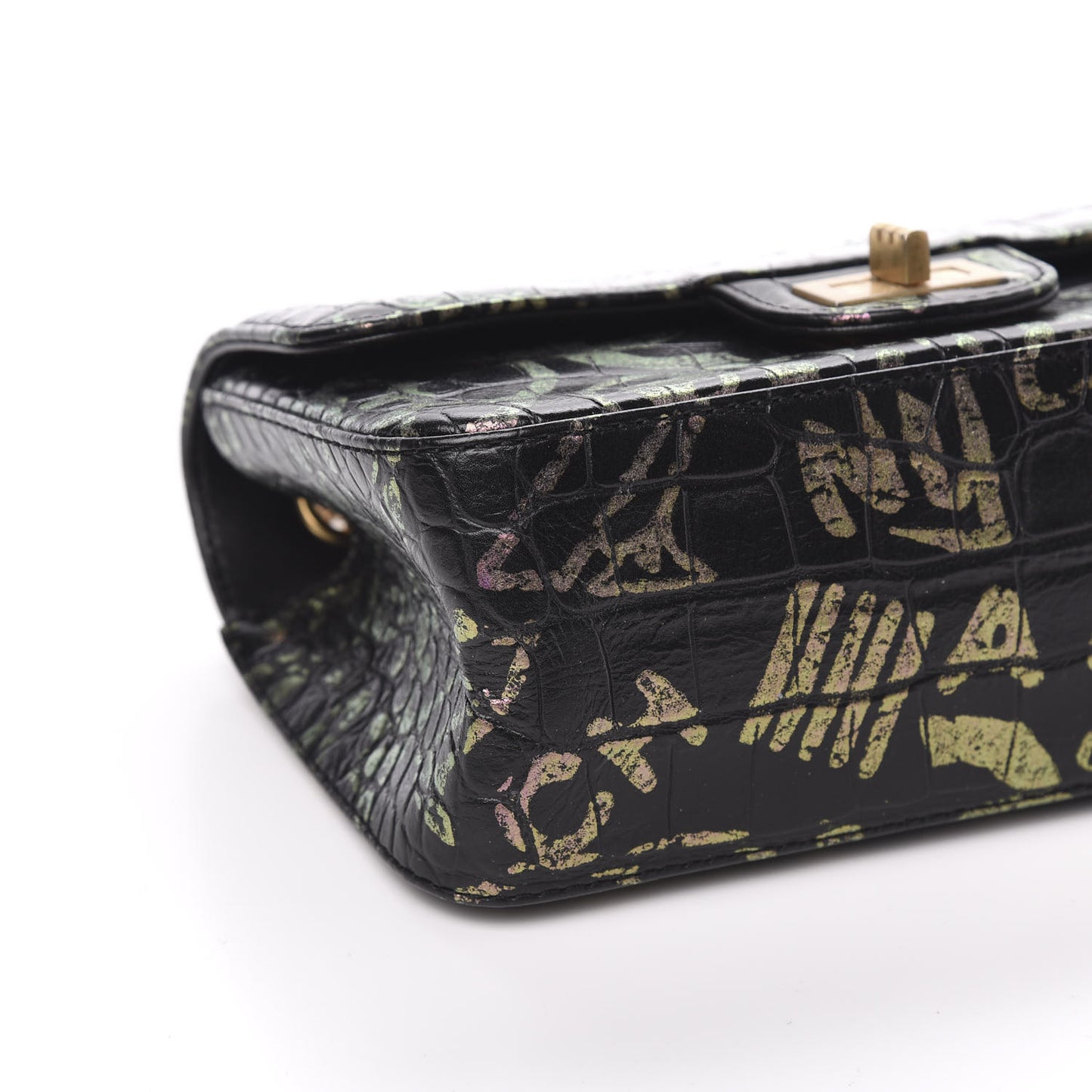 Calfskin Crocodile Embossed Graffiti 2.55 Mini Cocodile Reissue Flap Black Pink