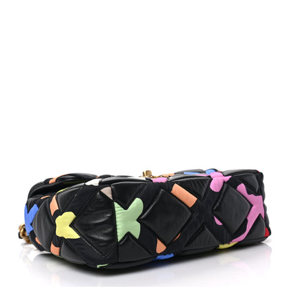 Chanel Lambskin Printed Fabric Medium Chanel 19 Flap Black Multicolor 4 of 9