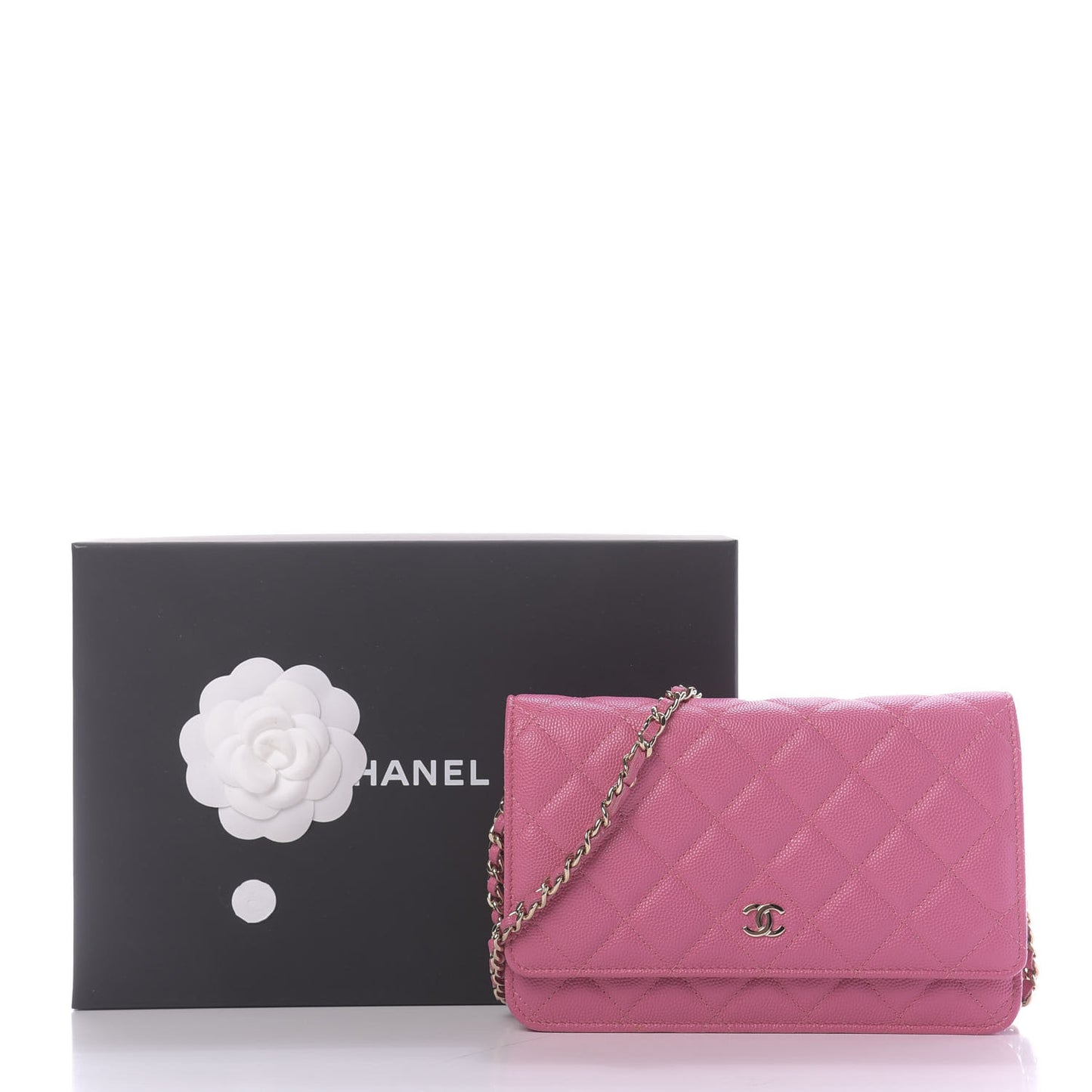 Caviar Quilted Wallet on Chain WOC Pink
